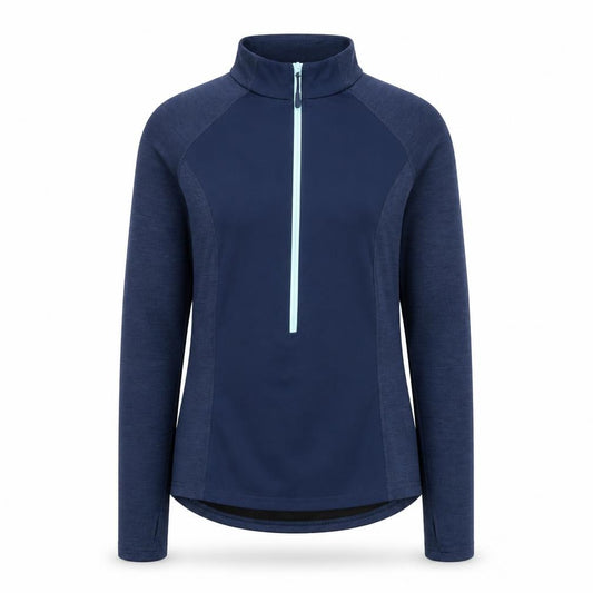 Front view of Crane women’s blue, size UK 10, 1/2 zip long sleeve pullover sweatshirt