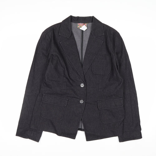 April Cornell Womens Black Cotton Blend Blazer Jacket Size 12
