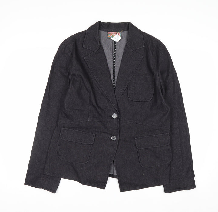 April Cornell Womens Black Cotton Blend Blazer Jacket Size 12