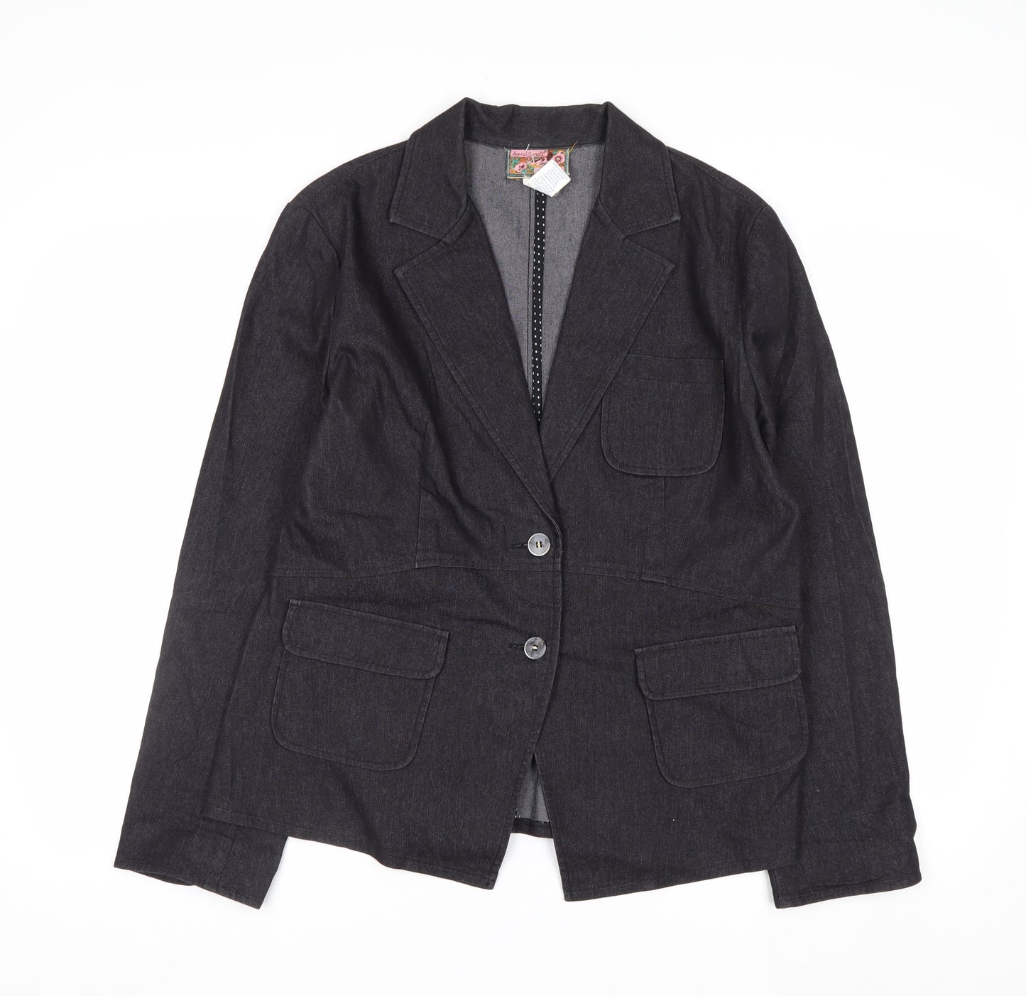 April Cornell Womens Black Cotton Blend Blazer Jacket Size 12