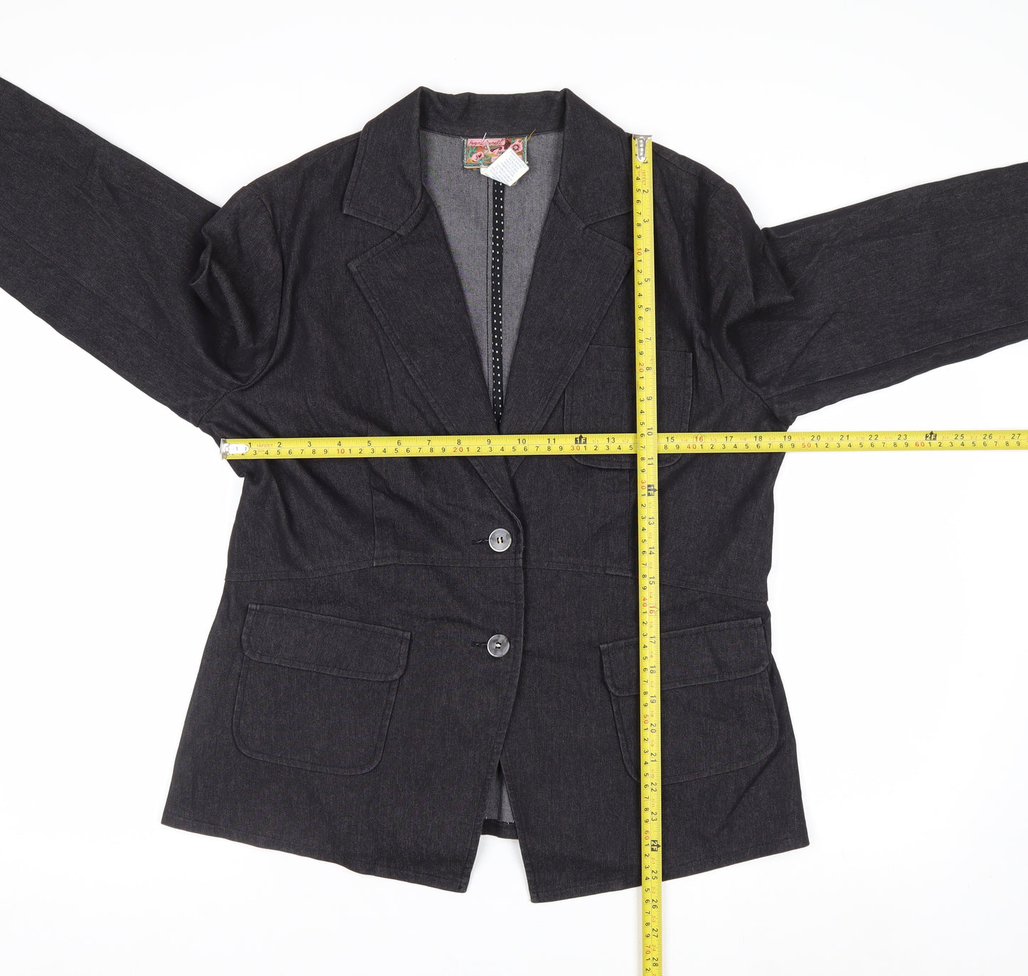 April Cornell Womens Black Cotton Blend Blazer Jacket Size 12