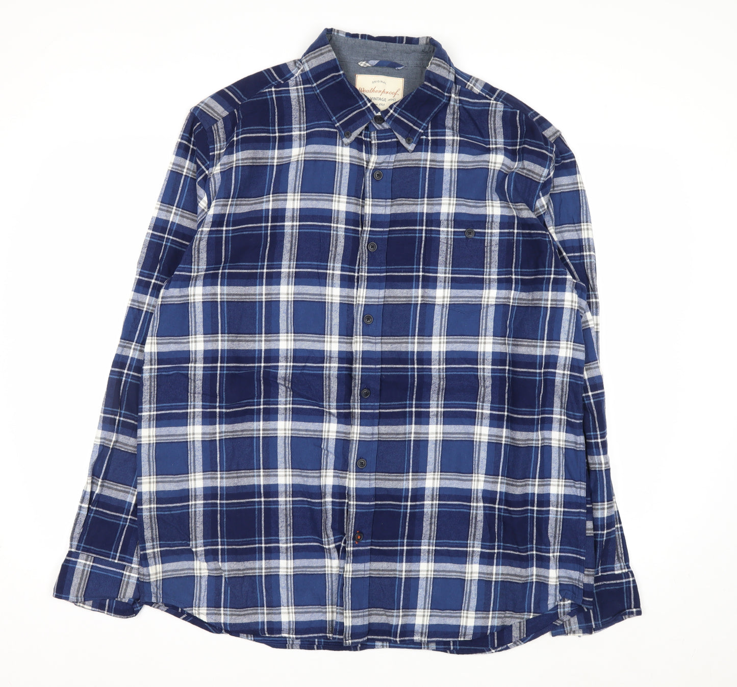 Weatherproof Men's Blue Plaid Long Sleeve Cotton Button-Up Shirt XL
