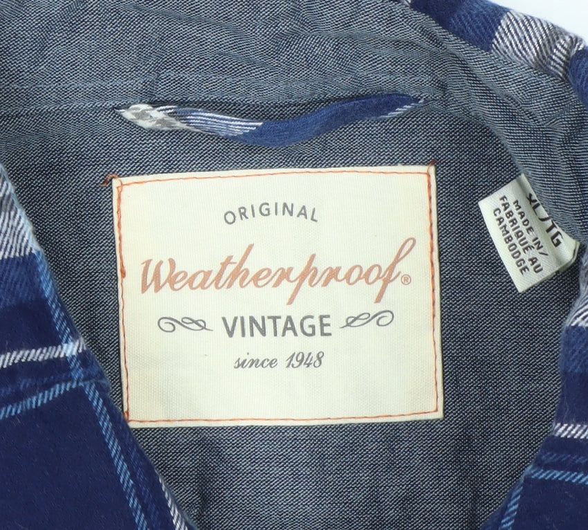 Weatherproof Men's Blue Plaid Long Sleeve Cotton Button-Up Shirt XL