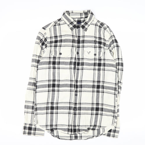 American Eagle Outfitters Men's White Check Flannel Button-Up Shirt Size S Athletic Fit