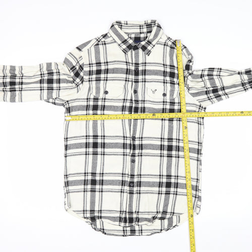 American Eagle Outfitters Men's White Check Flannel Button-Up Shirt Size S Athletic Fit