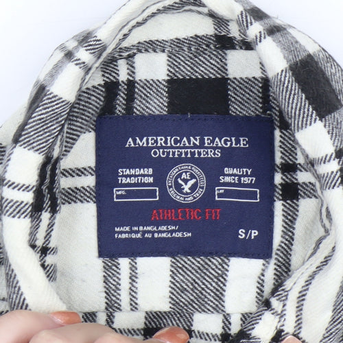 American Eagle Outfitters Men's White Check Flannel Button-Up Shirt Size S Athletic Fit