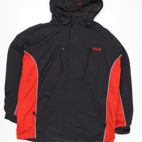 Fila Men's Black Red Hooded Waterproof Parka Jacket L