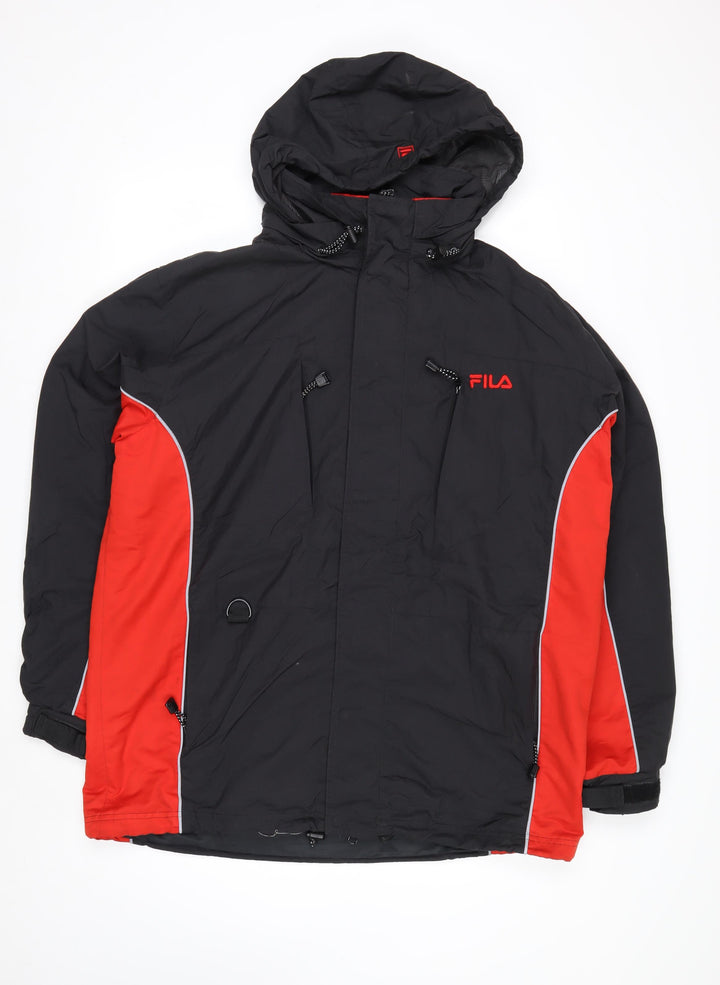 Fila Men's Black Red Hooded Waterproof Parka Jacket L