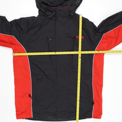 Fila Men's Black Red Hooded Waterproof Parka Jacket L