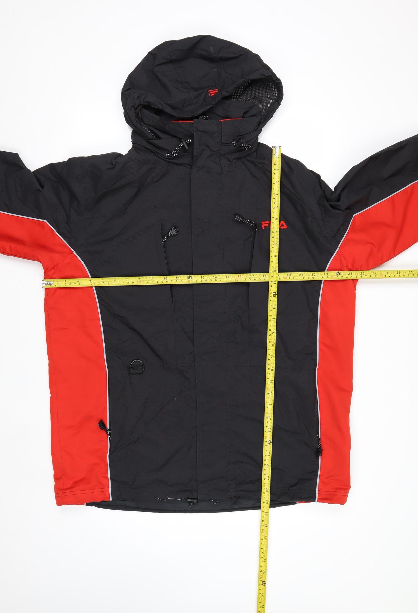 Fila Men's Black Red Hooded Waterproof Parka Jacket L