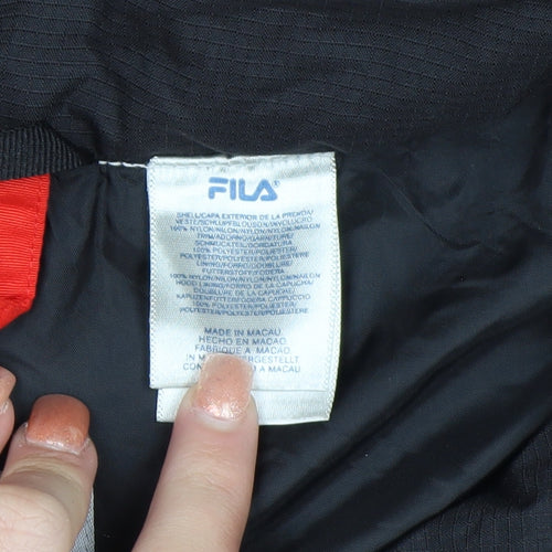 Fila Men's Black Red Hooded Waterproof Parka Jacket L