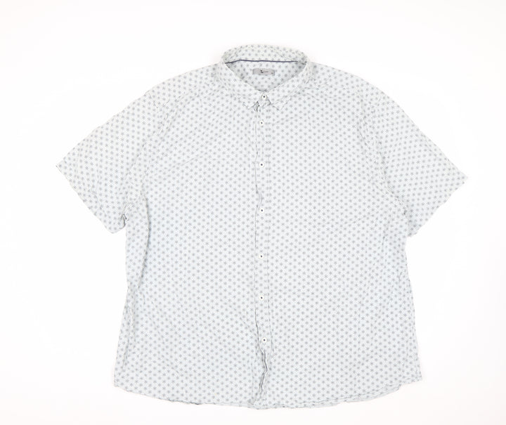Tu Men White Geometric Short Sleeve Button-Up Shirt 2XL