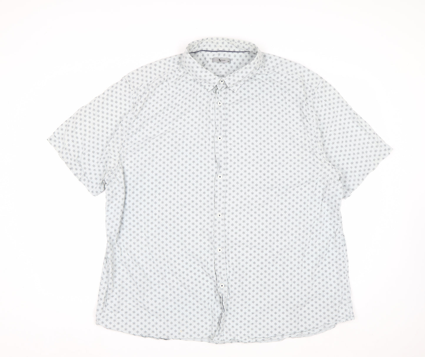 Tu Men White Geometric Short Sleeve Button-Up Shirt 2XL