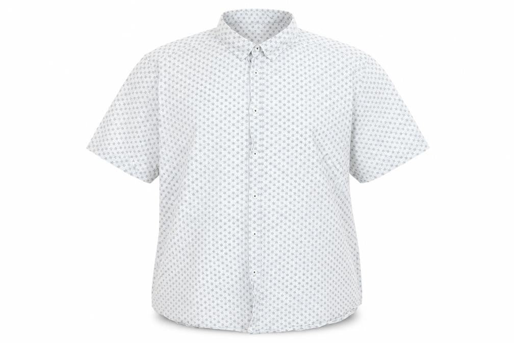Front view of Tu Men White Geometric Short Sleeve Button-Up Shirt 2XL