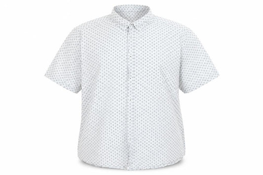 Front view of Tu Men White Geometric Short Sleeve Button-Up Shirt 2XL