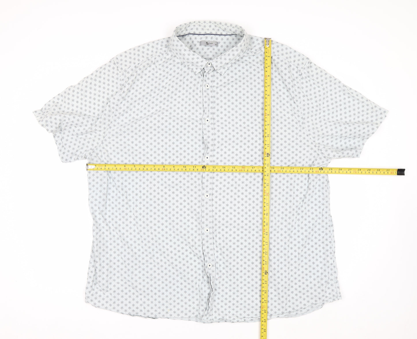 Tu Men White Geometric Short Sleeve Button-Up Shirt 2XL