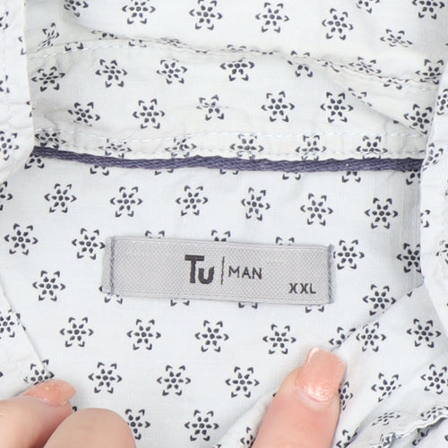 Tu Men White Geometric Short Sleeve Button-Up Shirt 2XL