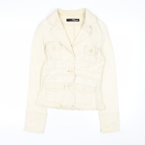 Jane Norman Women Beige Cotton Blend Button Blazer Jacket Size 12