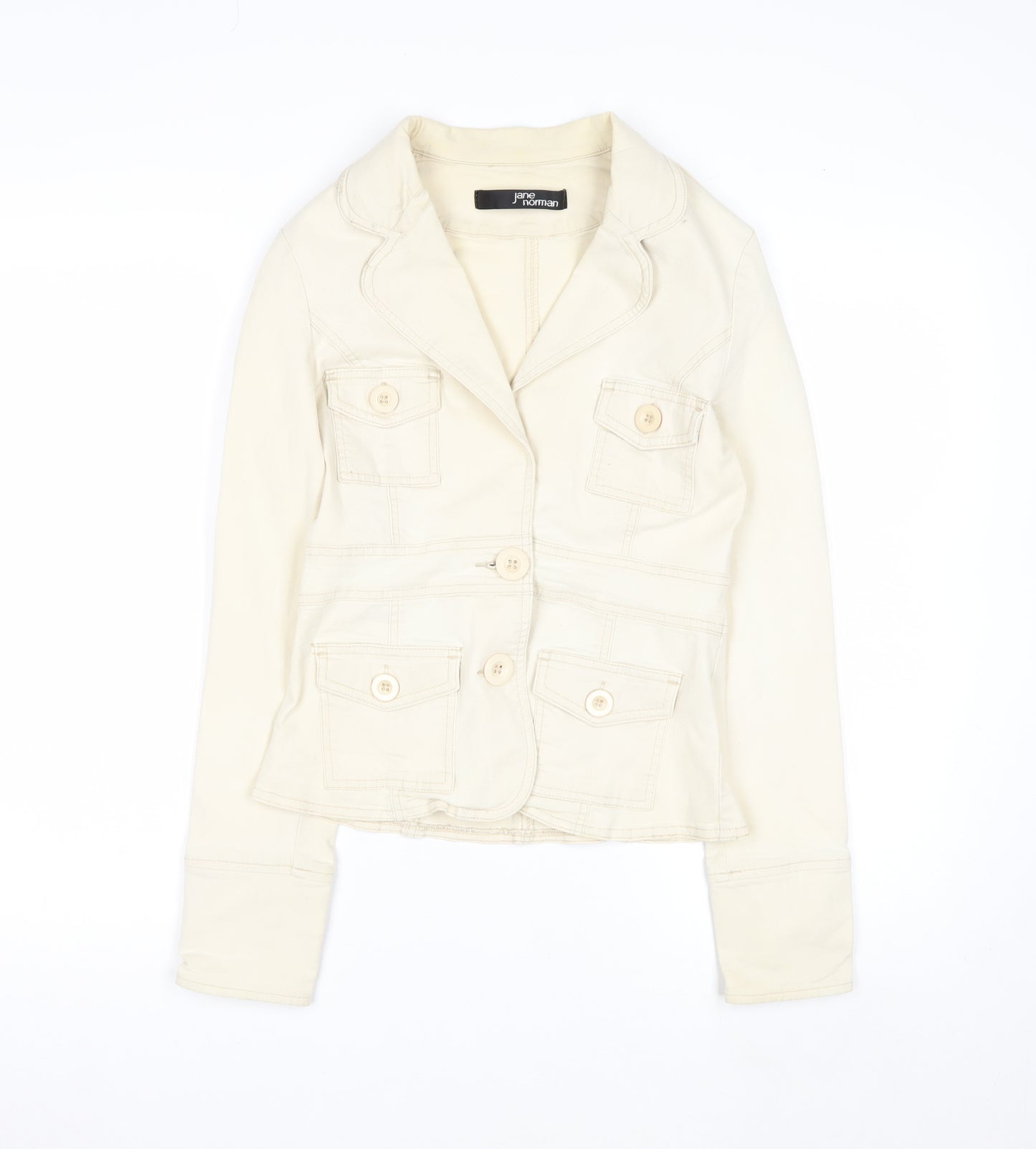 Jane Norman Women Beige Cotton Blend Button Blazer Jacket Size 12