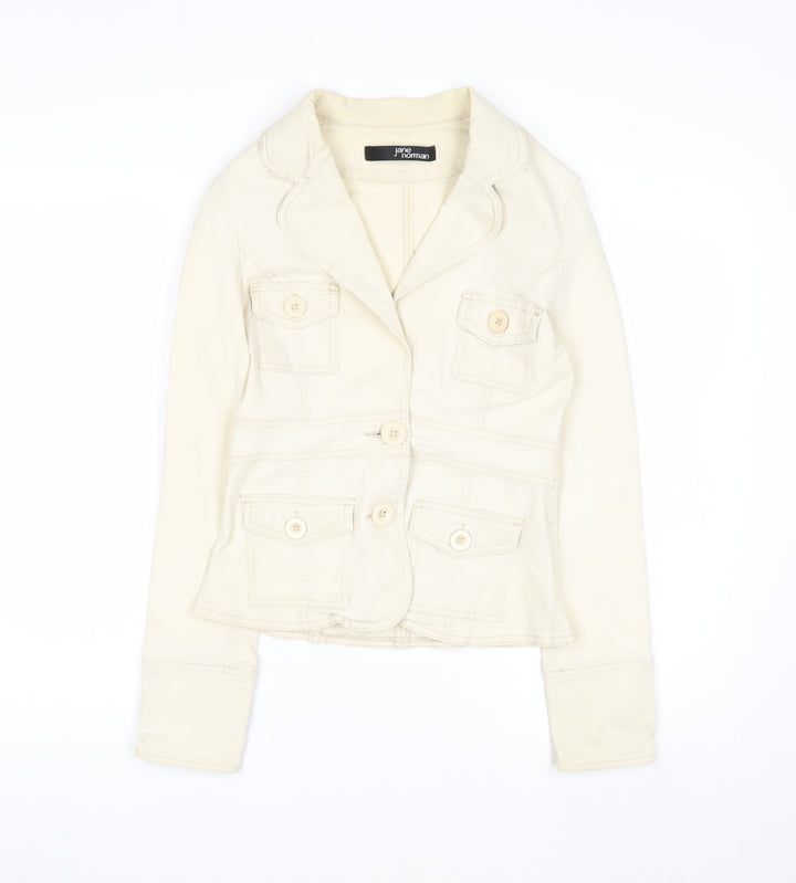 Jane Norman Women Beige Cotton Blend Button Blazer Jacket Size 12