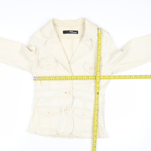 Jane Norman Women Beige Cotton Blend Button Blazer Jacket Size 12