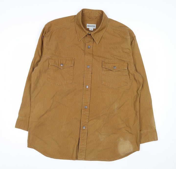 Dakota Men's Brown Cotton Workwear Shirt L Long Sleeve Button-Up