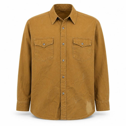 Dakota Men's Brown Cotton Workwear Shirt L Long Sleeve Button-Up