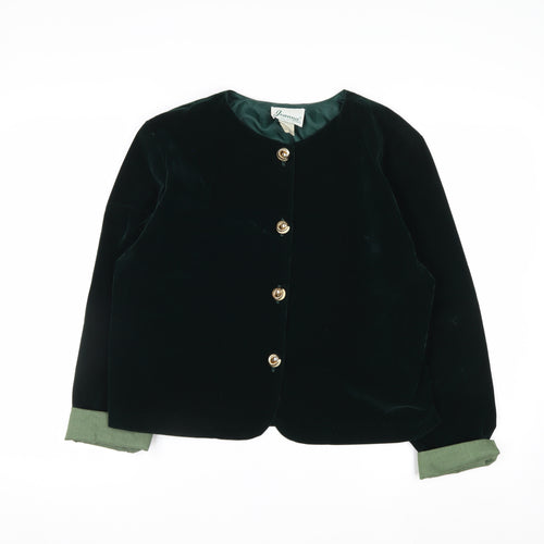 Joanna Womens Green Velvet Button Jacket Medium Classic Style