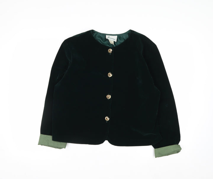 Joanna Womens Green Velvet Button Jacket Medium Classic Style