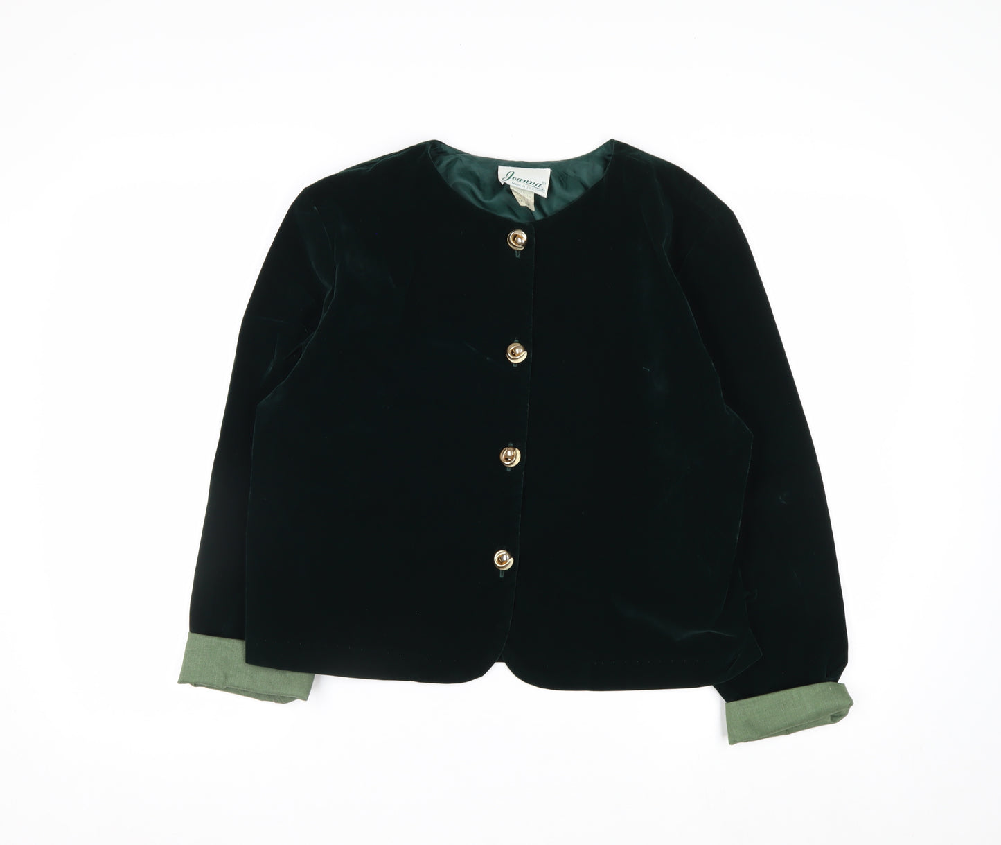 Joanna Womens Green Velvet Button Jacket Medium Classic Style