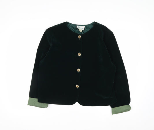 Joanna Womens Green Velvet Button Jacket Medium Classic Style