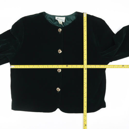 Joanna Womens Green Velvet Button Jacket Medium Classic Style