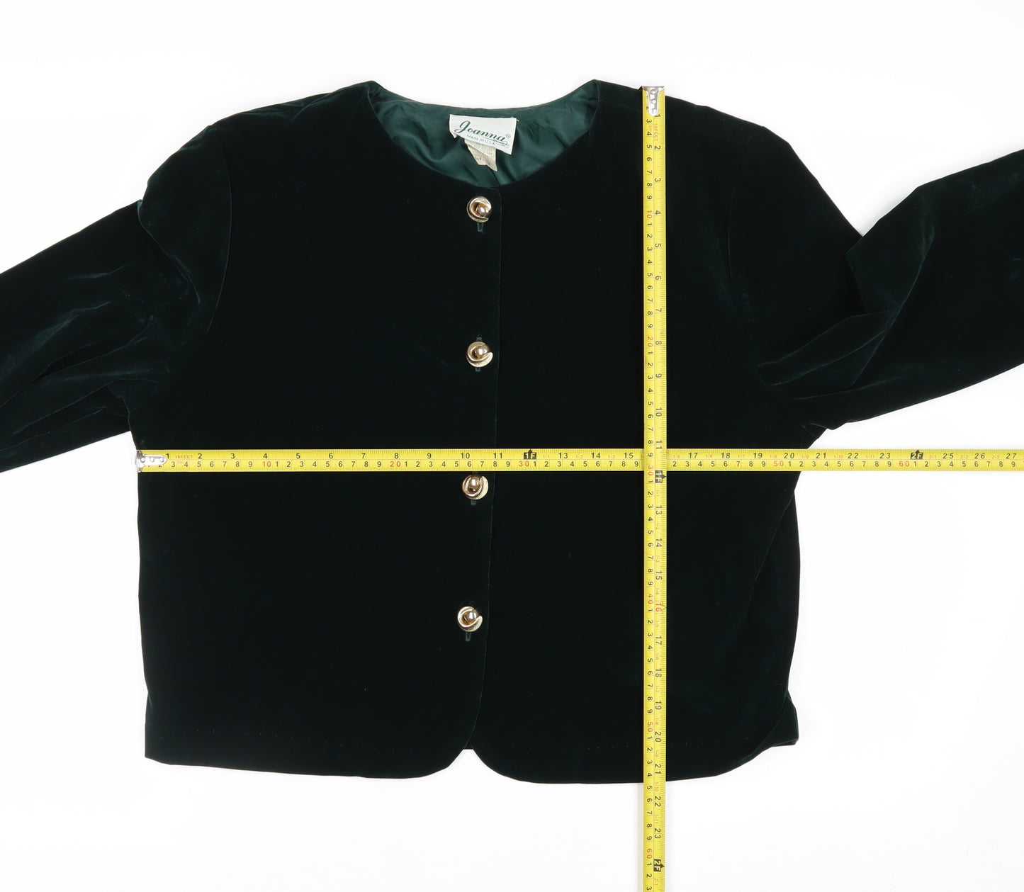 Joanna Womens Green Velvet Button Jacket Medium Classic Style