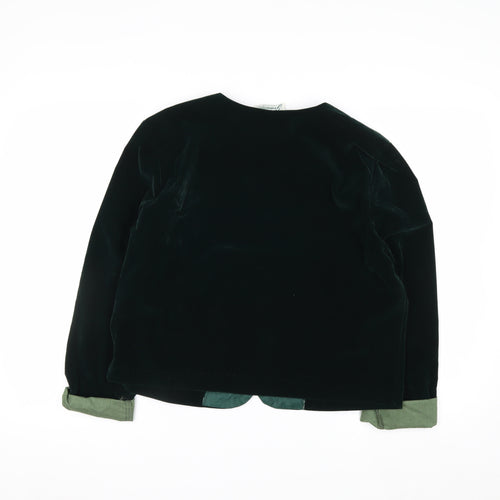 Joanna Womens Green Velvet Button Jacket Medium Classic Style