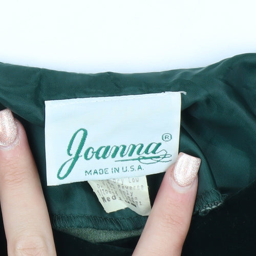 Joanna Womens Green Velvet Button Jacket Medium Classic Style