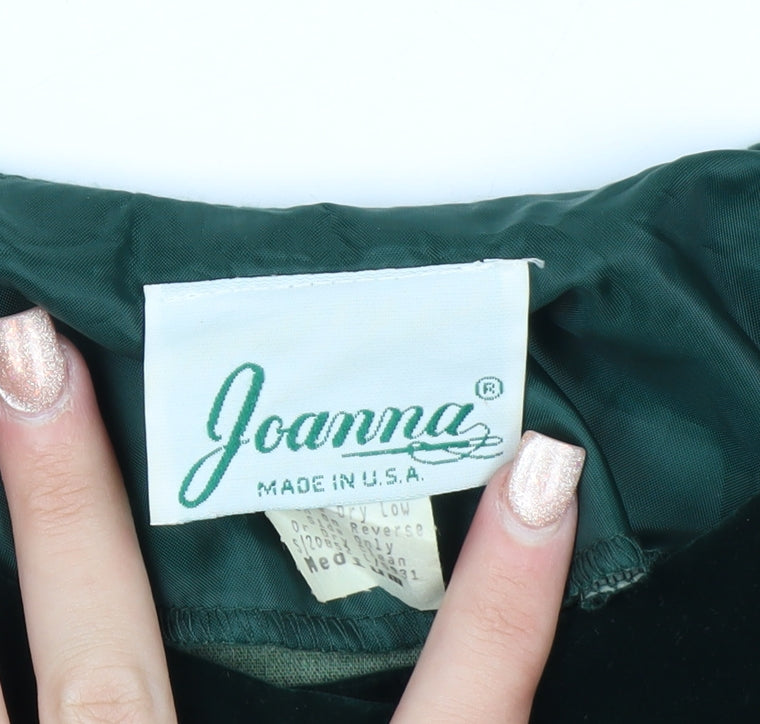 Joanna Womens Green Velvet Button Jacket Medium Classic Style