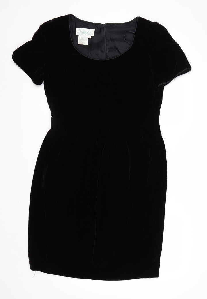 Santa Fe Women’s Black Velvet Sheath Dress Size 14 Short Sleeve