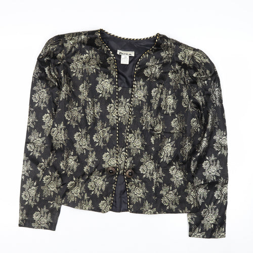 Patra Women Black Floral Brocade Long Sleeve Blazer Size 8