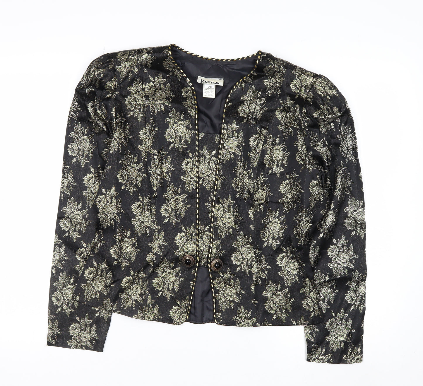 Patra Women Black Floral Brocade Long Sleeve Blazer Size 8