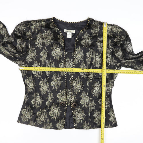 Patra Women Black Floral Brocade Long Sleeve Blazer Size 8