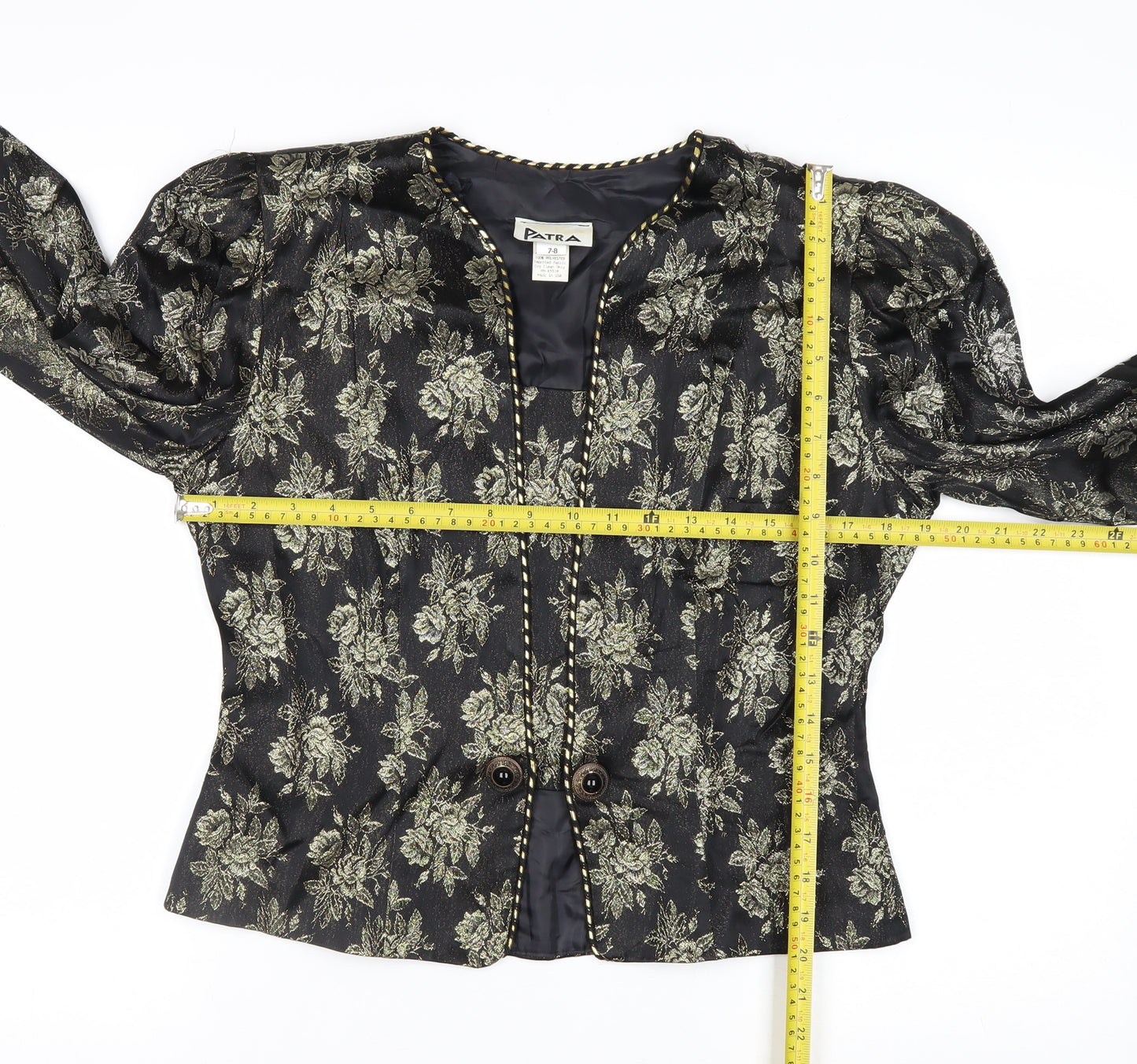 Patra Women Black Floral Brocade Long Sleeve Blazer Size 8
