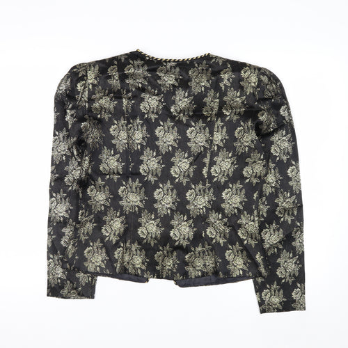 Patra Women Black Floral Brocade Long Sleeve Blazer Size 8
