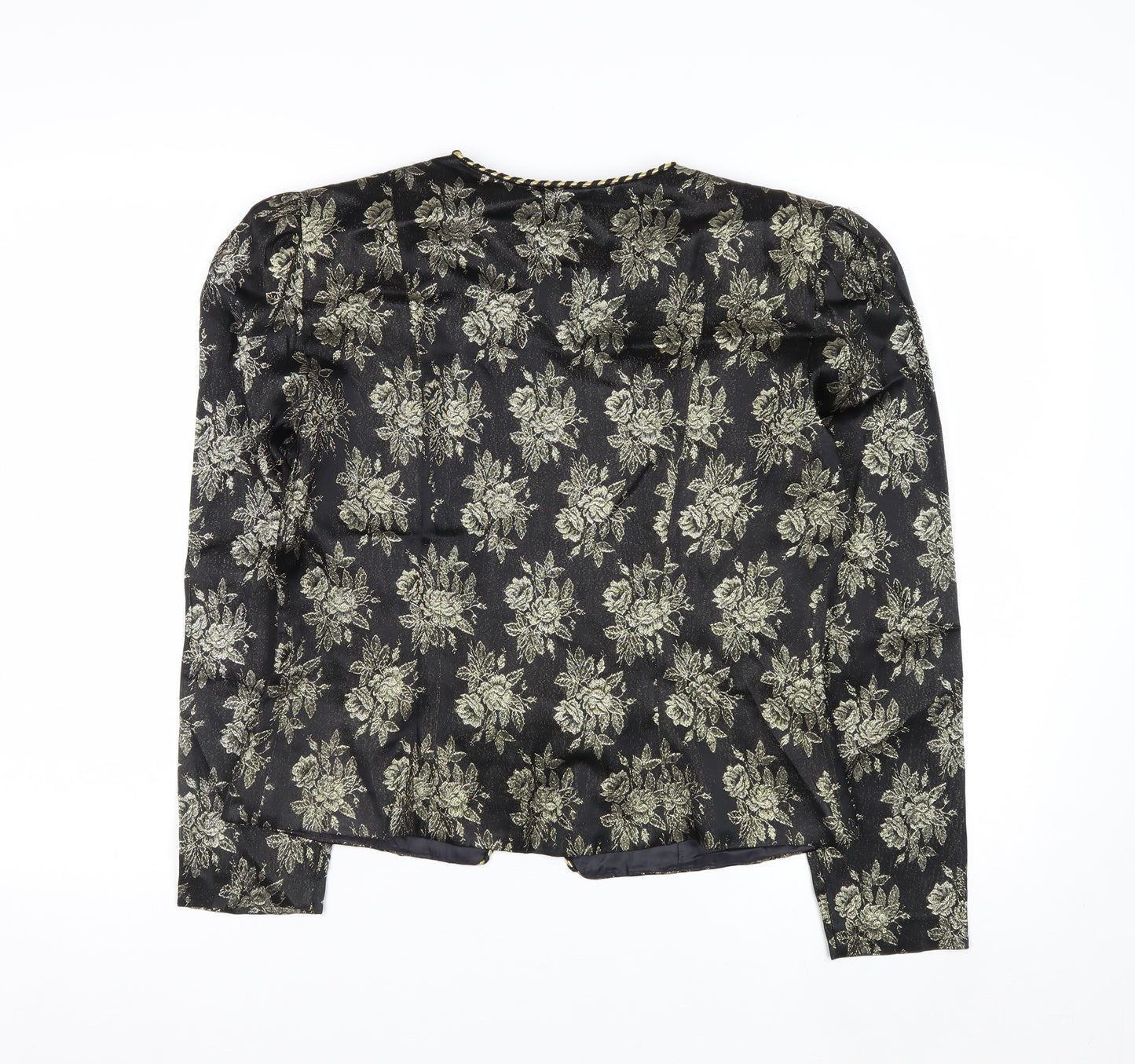 Patra Women Black Floral Brocade Long Sleeve Blazer Size 8