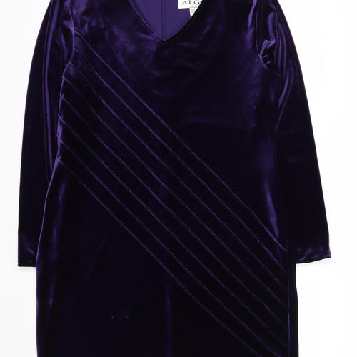 ALGO Women Purple Velvet Shift Dress Size 18 Knee Length V-Neck