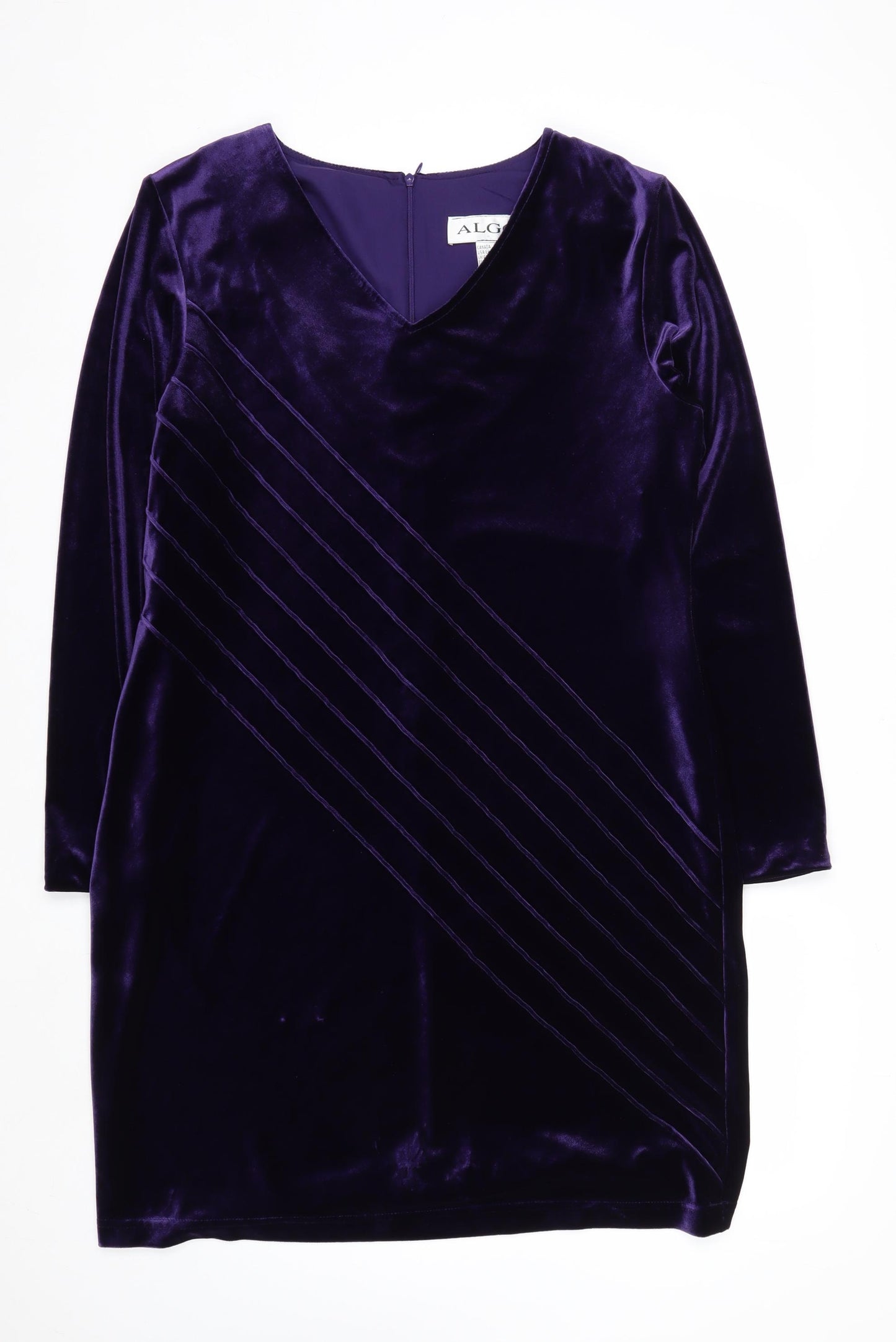 ALGO Women Purple Velvet Shift Dress Size 18 Knee Length V-Neck