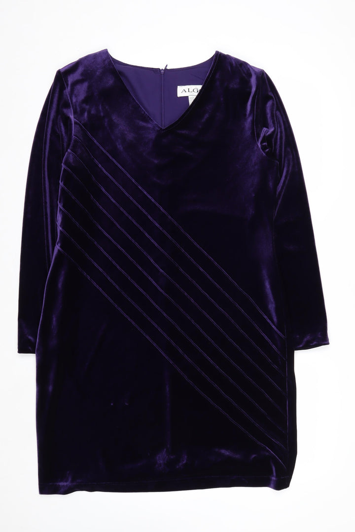 ALGO Women Purple Velvet Shift Dress Size 18 Knee Length V-Neck