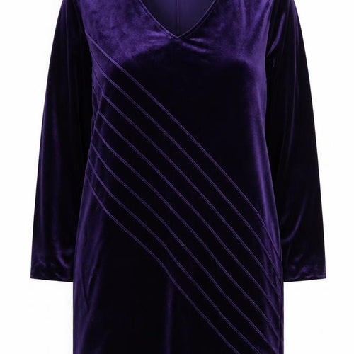 ALGO Women Purple Velvet Shift Dress Size 18 Knee Length V-Neck