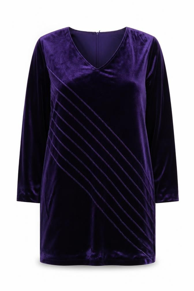 ALGO Women Purple Velvet Shift Dress Size 18 Knee Length V-Neck