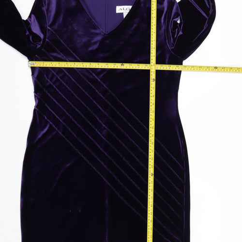 ALGO Women Purple Velvet Shift Dress Size 18 Knee Length V-Neck