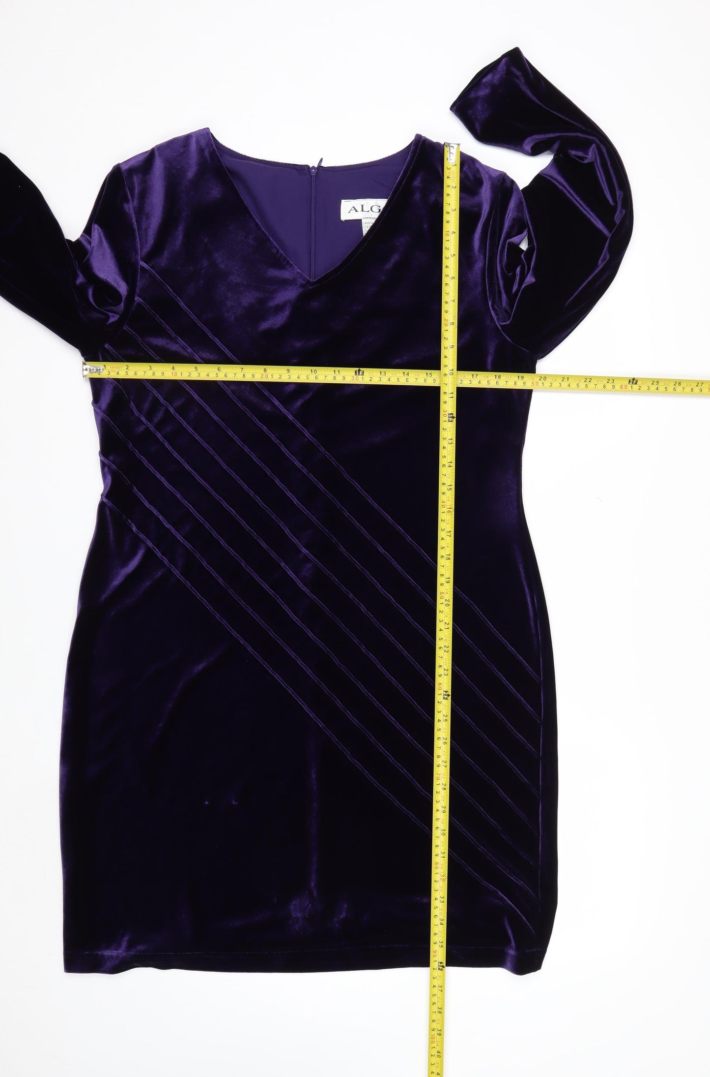 ALGO Women Purple Velvet Shift Dress Size 18 Knee Length V-Neck